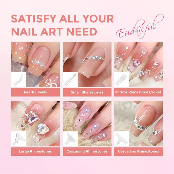 Rhinestone Picker Tool Kit: 2Pcs Rhinestone Picker Handle, Dual-Ended Rhinestones Applicator Dotting Pen with 12 Upgraded Plastic Replacement Tips, Clay, Bedazzling Tools for Nail Art Craft