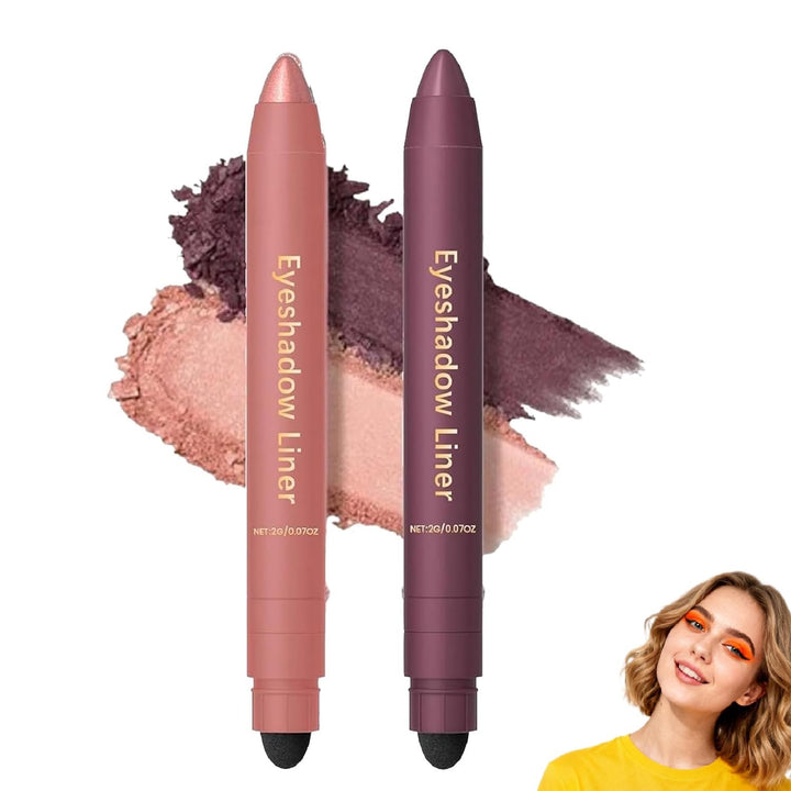 Shadow Liner Duo Plum: 2-In-1 Waterproof Eyeliner & Eyeshadow Stick, Smooth & Easy to Apply for Smoky or Natural Looks 6 Colors (2PCS-D)