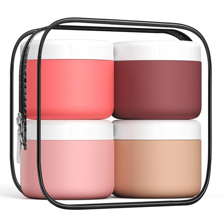 Travel Containers for Toiletries, Silicone Cream Jars Bpa-Free, Leak-Proof 2Oz Travel Size Containers, Portable Size Silicone Jars with Lid for Cosmetic Face Hand Body Cream (4 Pack)