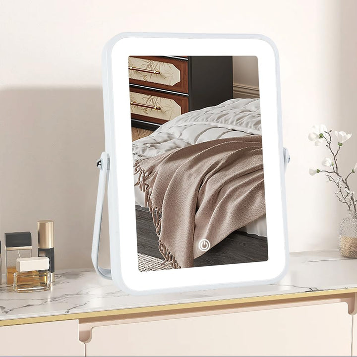 Travel Makeup Mirror with Lights, Portable Small Beauty LED Vanity Mirror with Lights, 1200Mah Battery, Dimmable Touch Screen, Tabletop Folding Compact Mirror,Women Gift