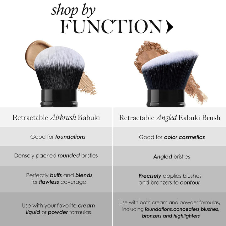 Retractable Makeup Brush Black Kabuki Foundation Brush for Liquid Cream and Powder Makeup 2 Pack Travel Makeup Brush Set