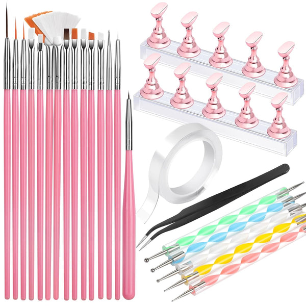 Nail Art Tools, Nail Brush, 15 PCS Nail Art Brushes, 5 PCS Nail Dotting Tool, Nail Stand, Nail Holder for Painting Nails, Press on Nail Stand, Nail Tools, Nail Design Tools