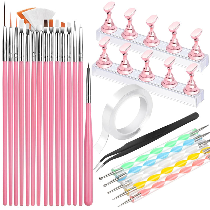 Nail Art Tools, Nail Brush, 15 PCS Nail Art Brushes, 5 PCS Nail Dotting Tool, Nail Stand, Nail Holder for Painting Nails, Press on Nail Stand, Nail Tools, Nail Design Tools