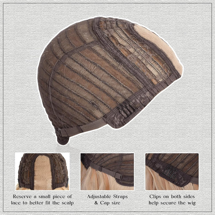 Mixed Blonde Long Wave Wig for Women -26Inch Middle Part Long Curly Wig Heat Resistant Synthetic Hair Looking Natural, Fiber Wig for Daily Party Use