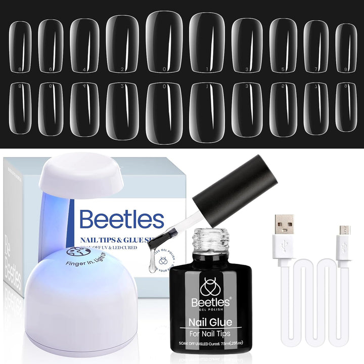 Beetles 9 in 1 Nail Glue Gel for Nail Tips and Clear Acrylic Nails Long Lasting, Curing Needed UV Extension Glue for False Nail Tips and Press on Nails, Christmas Nail Art