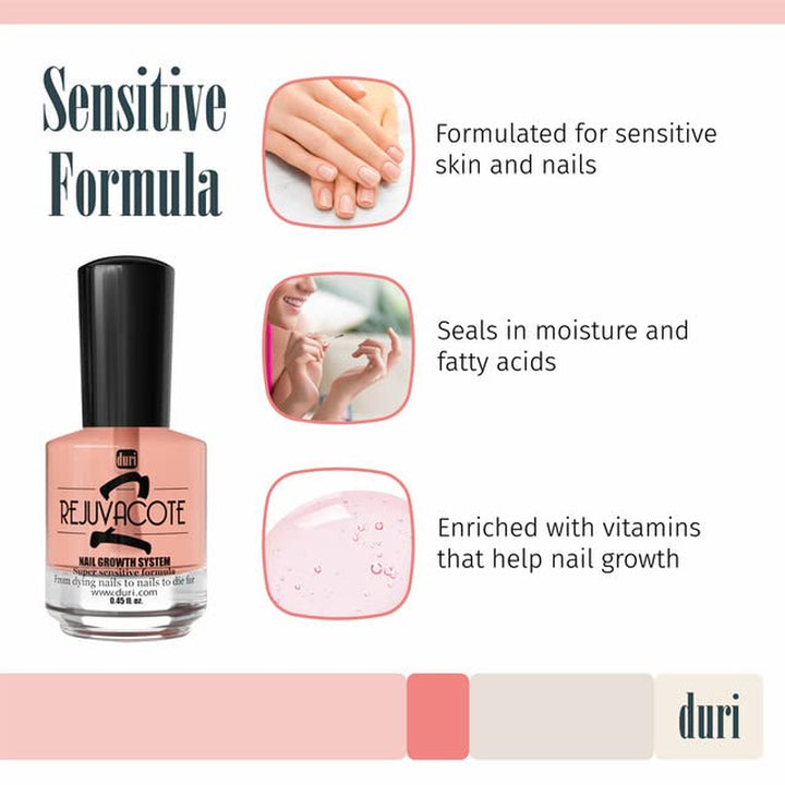 Rejuvacote 2 Nail Growth System Sensitive Formula - Nail Hardener and Strengthener for Brittle, Breaking, Splitting Nail Repair - 0.45 Fl Oz (Pack of 1)