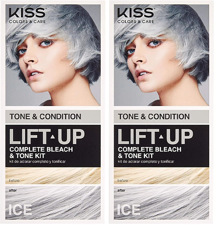 Lift up Complete Hair Bleach & Icy Silver Toner Kit, Gentle Conditioning Formula That Reduces Brassiness, Complete 6-Pc DIY Bleach Kit, ICE