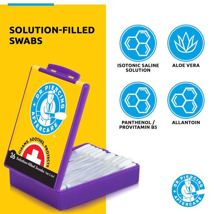 Swabs – Piercing Bump Saline Solution for Cleansing Earring, Nose, Belly, and Ear Piercings – Gentle Saline Wash for a Refreshing Experience – 36 Easy-To-Use Swabs (1-Pack)