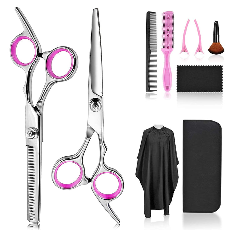 Hair Cutting Scissors Thinning Shears-  Professional Barber Sharp Hair Scissors Hairdressing Shears Kit with Haircut Accessories in Leather Case for Cutting Styling Hair for Women Men Pet- 7 Pcs