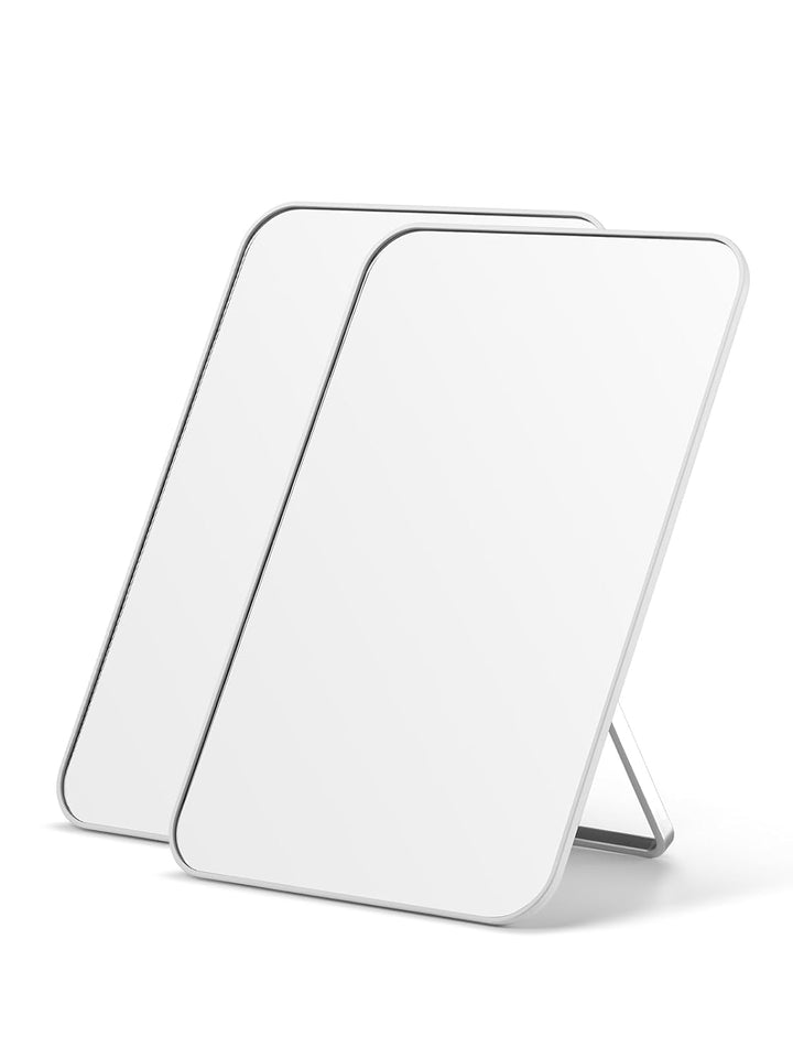 Desk Makeup Mirror, 8 X 5 Inches Table Mirror with Foldable Stand and Hanging Hole for Shaving and Travelling, White
