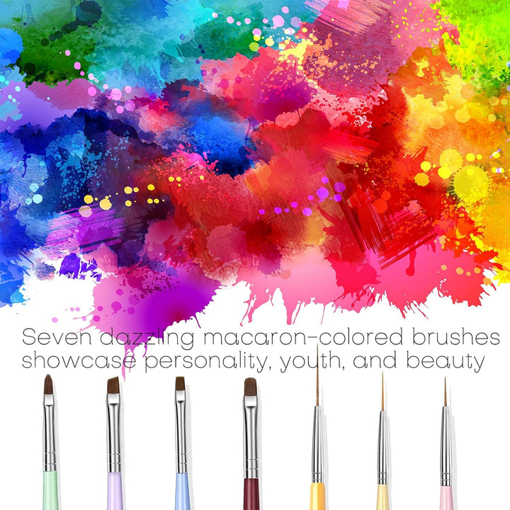 7PCS Nail Art Brushes, Nail Design Painting Brush Set with Nail Polish Brush, Nail Liner Brush, Nail Extension Gel Brush, Builder Nail Gel Brush, and Multi-Size Dotting Pens for DIY Nail Art