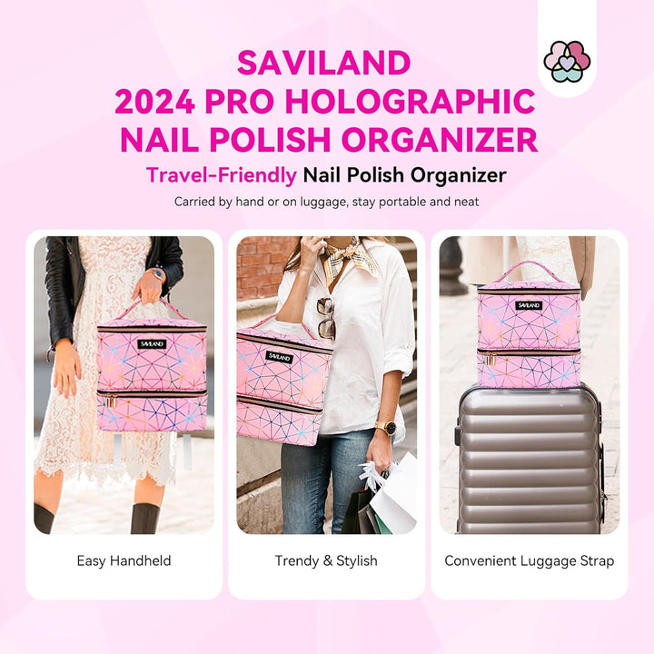 Nail Polish Organizer Bag: PU Leather Nail Polish Storage Organizer Holds 30 Bottles & Nail Lamp, Nail Polish Holder Travel Carrying Case Box Nail Tech Organizer Storage Bag for Nail Supplies