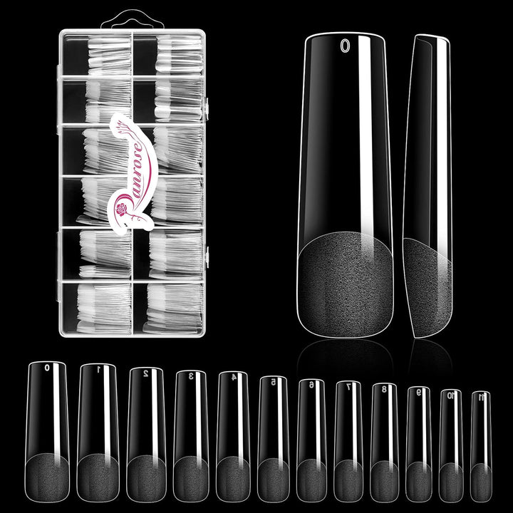 Long Straight Nails Tips,240Pcs Full Cover Soft Gel Nail Tips for Acrylic Nails Professional 12 Size Pre-Shaped XXL Straight Shape False Nail Half Matte Fake Nail for Press on Nail Extensions