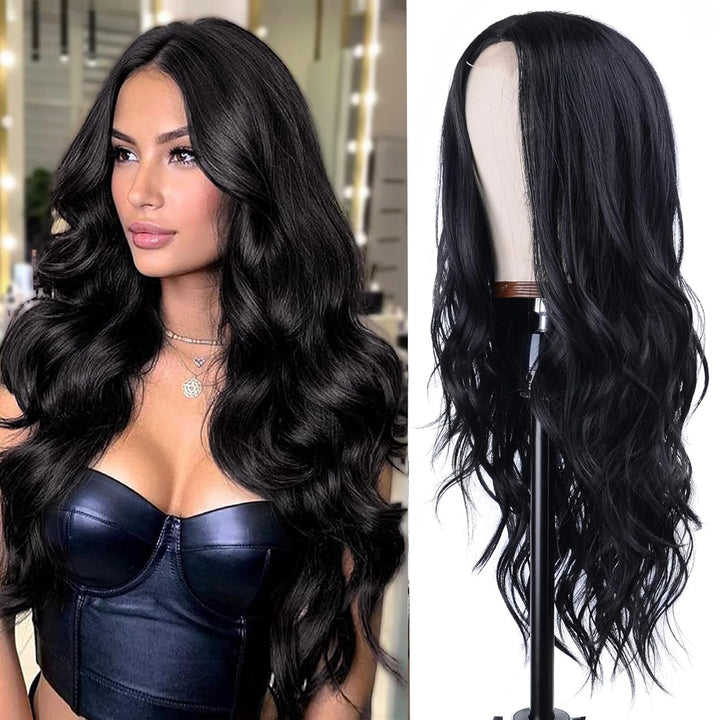 Mixed Blonde Long Wave Wig for Women -26Inch Middle Part Long Curly Wig Heat Resistant Synthetic Hair Looking Natural, Fiber Wig for Daily Party Use