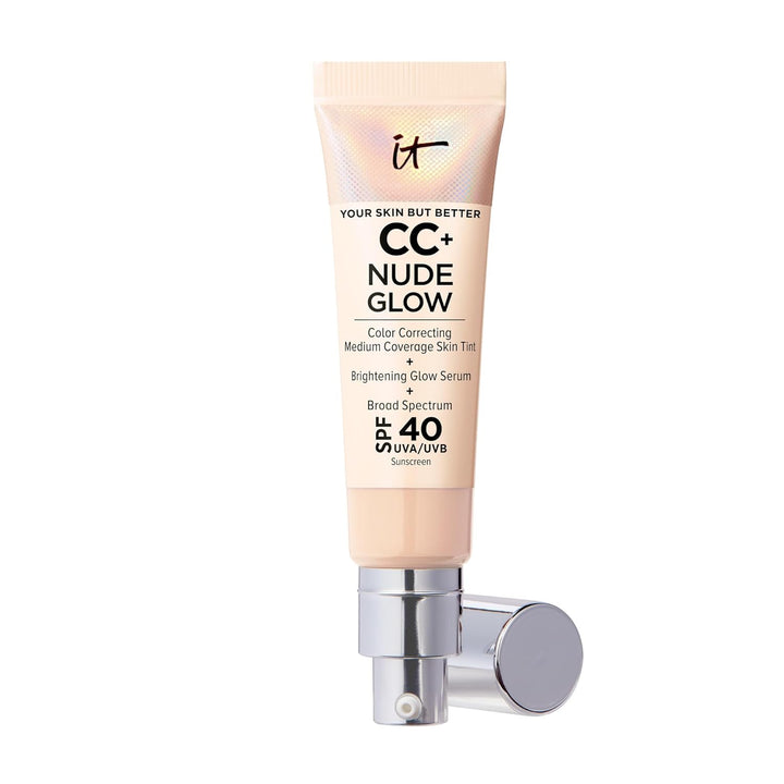 CC+ Nude Glow - Medium Coverage Foundation with SPF 40 & Brightening Glow Serum, Lightweight Skin Tint, 2% Niacinamide + Hyaluronic Acid, up to 24H Hydration, Normal/Dry Skin - 1.08 Fl Oz