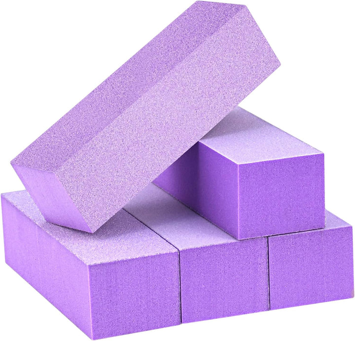 Nail Buffer Block, Medium/Fine Grit 100/180 Finishing Buffers for Acrylic Nails Gel Polish Nails, 3 Way Professional Pedicure Manicure Buffer Kits, 5 Count (Purple)