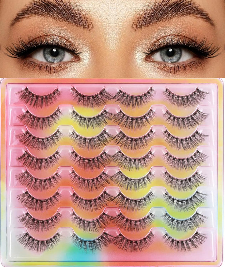 False Eyelashes 14Mm Faux 3D Mink Lashes Natural Look Cat Eye Wispy Lashes Pack by , 14 Pairs