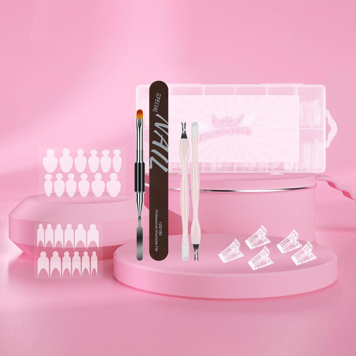Nail Dual Forms for Poly Gel Set, 12 Styles 12 Sizes Nail Mold Extension Forms, 144Pcs Full Cover False Nail Tips, Duet System with 5Pcs Nail Clips Nail Brush Nail Files Cuticle Trimmer