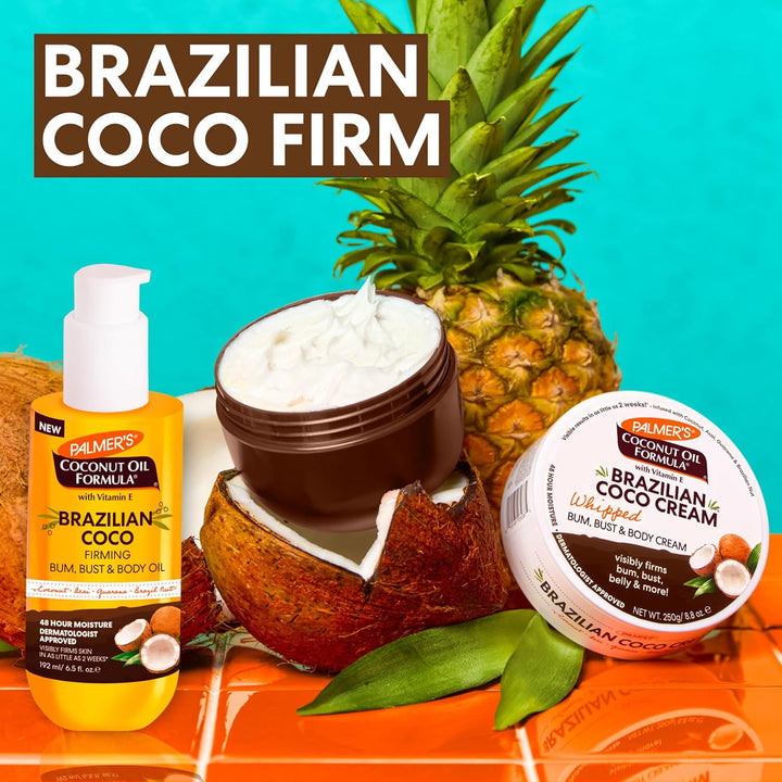 Coconut Oil Formula Brazilian Coco Firming Body Oil with Vitamin E, 6.5 Fl Oz, Helps with Skin Tightening & Firming of Bum, Bust & Belly, Provides 48Hr Moisture, Dermatologist Approved