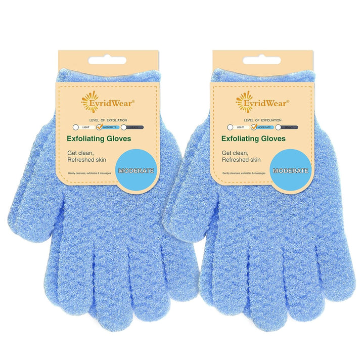 Exfoliating Dual Texture Bath Gloves for Shower, Spa, Massage and Body Scrubs, Dead Skin Cell Remover, Gloves with Hanging Loop (1 Pair Heavy Glove)