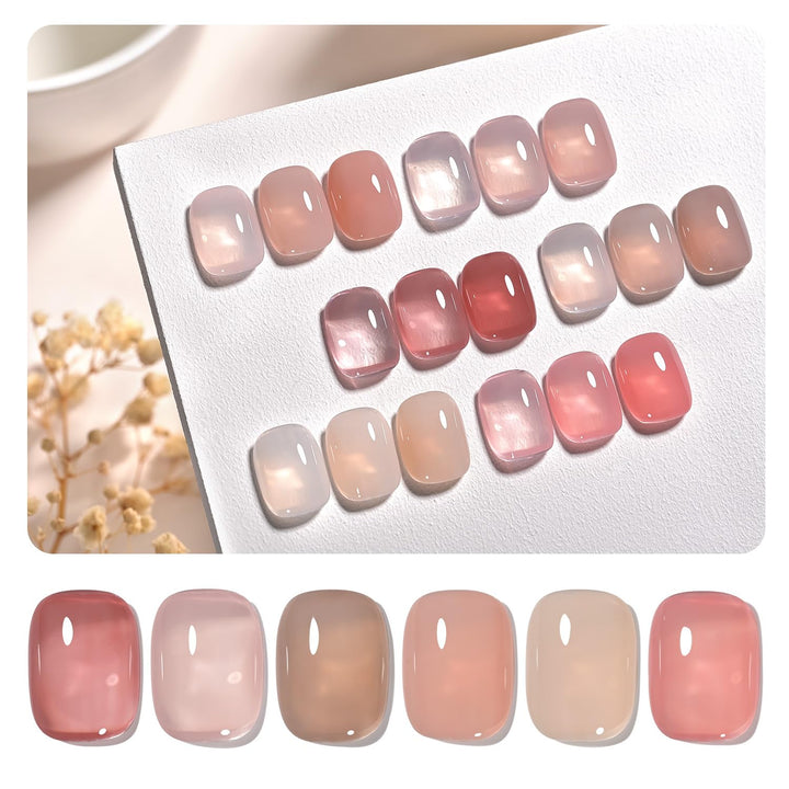 Nude Brown Gel Nail Polish Set, 6 Colors Beige Chocolate Caramel, UV Cure Gel for DIY Manicure at Home