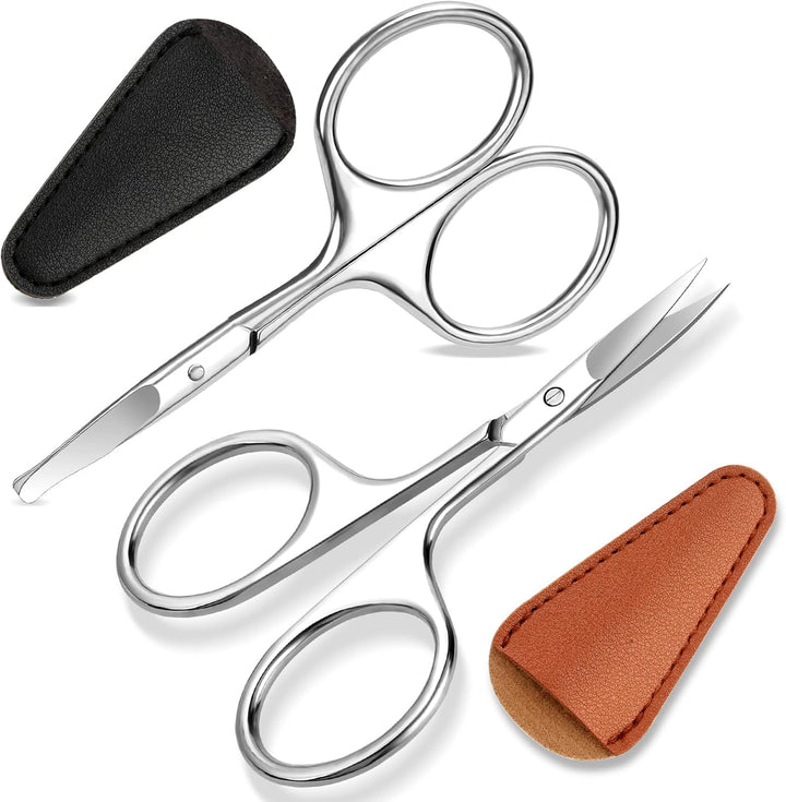 2Pack Small Eyebrow Scissors, Stainless Steel Nose Hair Trimming Scissors with Rounded Tips, Precision Grooming for Beard/Mustache/Facial Hair, Travel Friendly & Safe for Men Women