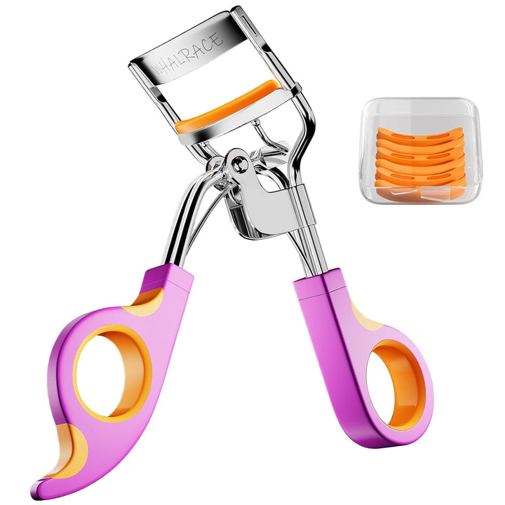 Eyelash Curlers with 6PCS Extra Replacement Pads, Premium Quality Eye Lash Curler, Superior Curling Effect, Easy to Hold and Use, Christmas Gifts for Her - Orange Purple Handle