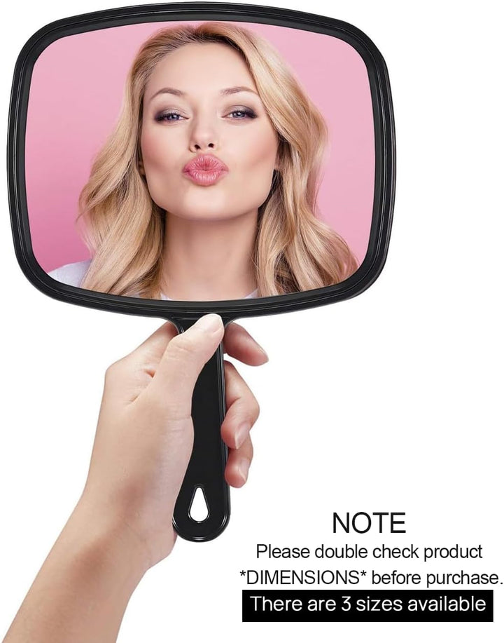 Hand Mirror,9.3" L X 6.7" W Salon Barber Hairdressing Handheld Mirror with Handle, Square Black