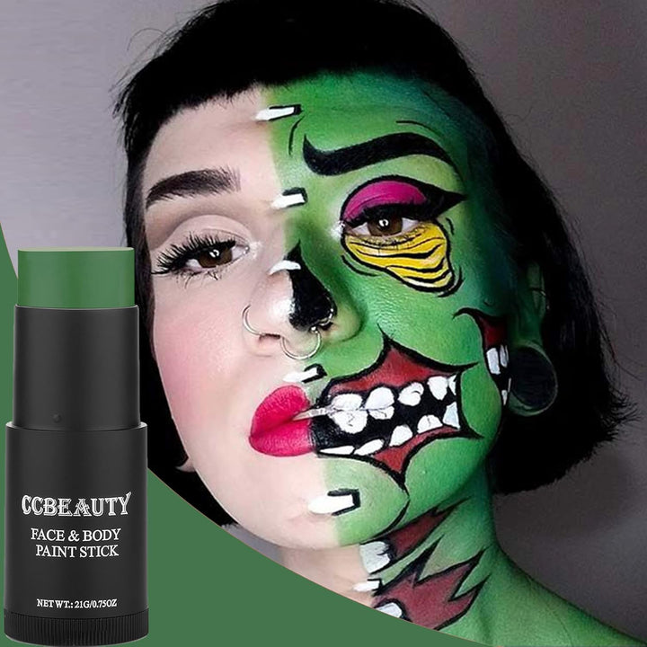 Witch Green Face Paint Stick, Face Painting Kit, Dark Green Cream SFX Makeup Foundation, Professional Body Paint for St. Patrick'S Day, Halloween Costume Party, Grinch Hulk Monster Makeup