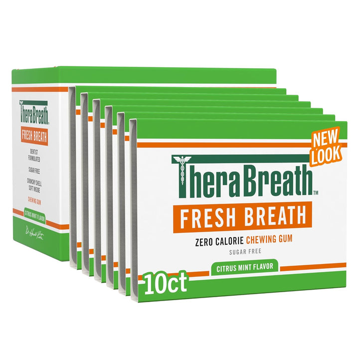 Fresh Breath Chewing Gum with ZINC, Citrus Mint Flavor, 10 Count (Pack of 6)