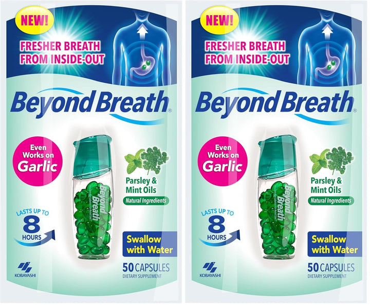 Breath Freshening Capsules, Fresher Breath from Inside-Out, Even Works on Bad Breath from Garlic, Lasts up to 8 Hours, 50 Capsules