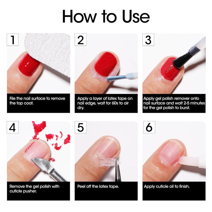 Gel Polish Remover Kit - Gel Nail Polish Remover with Latex Tape Peel off Liquid and Manicure Tools, Quick & Easy Gel Polish Remover in 2-5 Minutes, No Damage to Nails