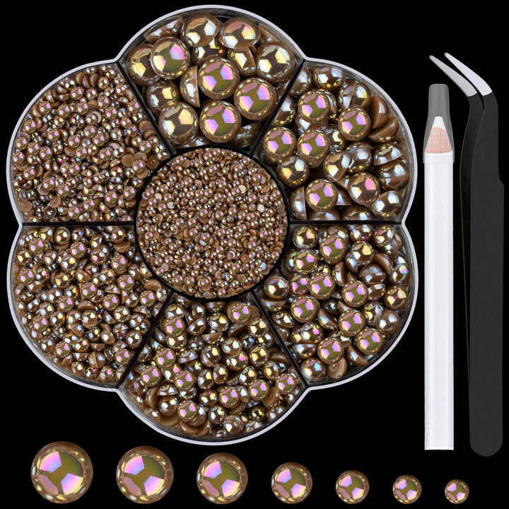 Nail Art Flat Back Half round Pearl Kits 3, Mixed Sizes 6000 Pcs White Small Pearls for Nails with Picking Tools for Graduation Cap Decorations Home DIY Body Face Craft Salon Use