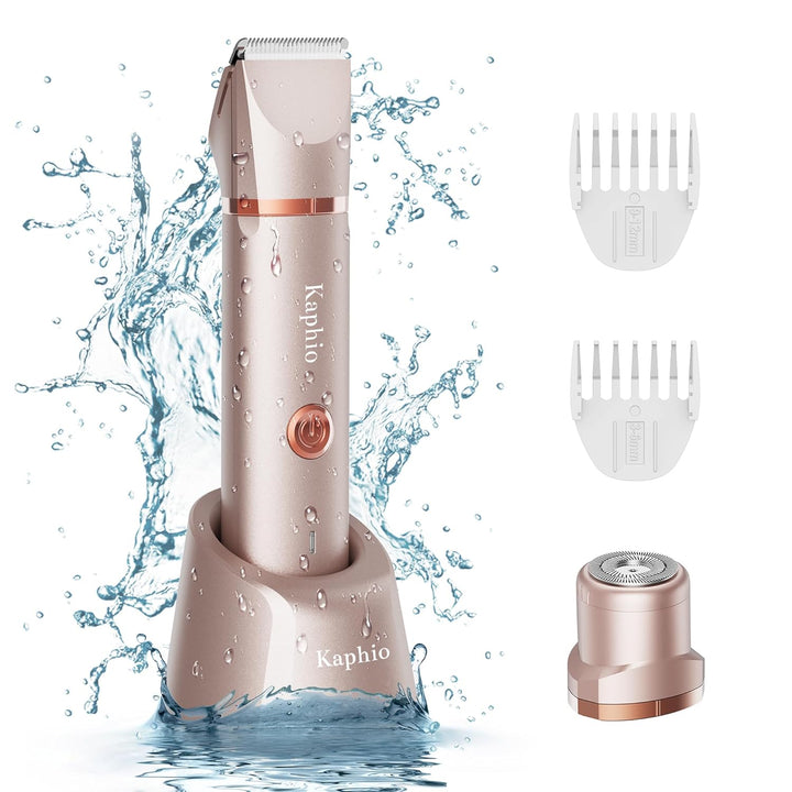 Bikini Trimmer for Women Pubic Hair: 2 in 1 Electric Razors for Women - Rechargeable Electric Shaver - IPX7 Waterproof Bikini Shaver for Travel & Shower Use in Summer (Rose Gold)