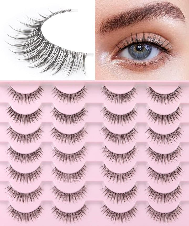 False Eyelashes 14Mm Faux 3D Mink Lashes Natural Look Cat Eye Wispy Lashes Pack by , 14 Pairs