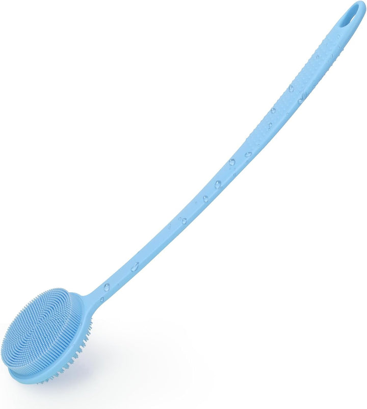 Silicone Back Scrubber for Shower, 17In Lengthen Long Handle Body Brush, Double Sided Shower Brush for Shower Exfoliating and Massage Can Produce Rich Foam, Long Handle Back Scrubber for Men.