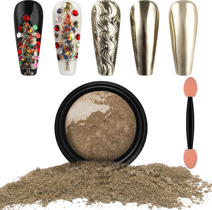 2 Jars Chrome Nail Powder White and Gold Pearl,Iridescent Aurora Powder Metallic Mirror Effect Pigment Pearlescent Mermaid Pearl Glitter Dust Kit (White and Gold)