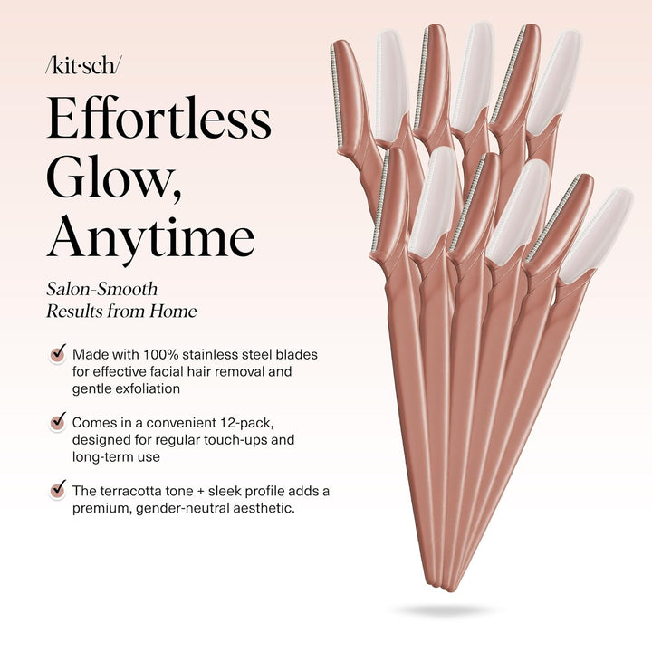 Dermaplane Razor for Women Face – Face Razors for Women & Men, Eyebrow Trimmer & Face Shaver – Exfoliating Facial Razor & Skin Care Tool for Smoother Skin - Terracotta, 12 Pcs