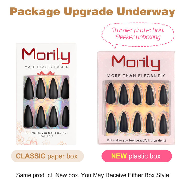 24Pcs Fake Nails Matte Pure Color Medium Long Stiletto Almond Press on Nail False Tips Artificial Finger Manicure for Women (Black)