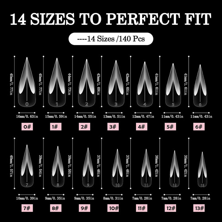 Curved Stiletto Nail Dual Forms for Poly Gel Extension of 3D Eagle Claw, Hawk Shape Full Cover Acrylic Nail Forms, Reusable Nail Molds for Halloween Nail Art Design 140 Pcs 14 Sizes