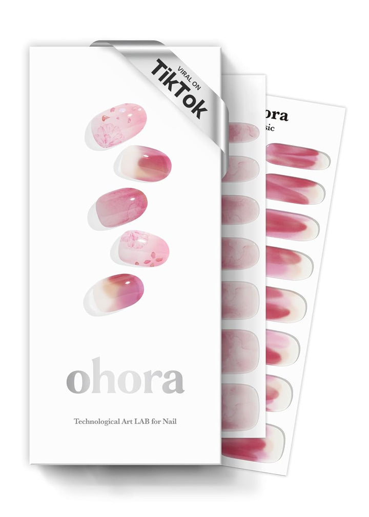 Semi Cured Gel Nail Strips (N Mulberry) - Red, Ombre, Works with Any UV/LED Lamps, Salon-Quality, Long Lasting, Easy to Apply & Remove - Includes 2 Prep Pads, Nail File & Wooden Stick