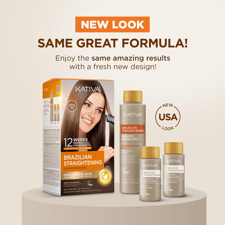 Brazilian Straightening Kit, 12 Weeks of Home Use Professional Straightening, with Organic Argan Oil, Shea Butter, Keratin & Amino Acids, for Straighter, Softer and Shinier Hair, All Hair Types