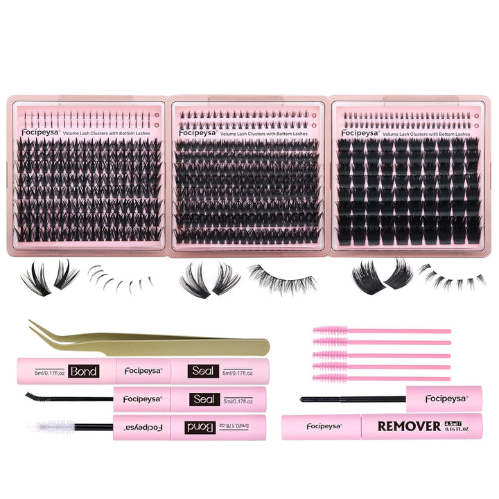 Lash Extension Kit Thick Eyelash Extension Kit 10-18Mm Fluffy Lash Clusters 200D Individual Eyelashes Kit with Lash Bond, Lash Remover, Lash Applicator, DIY Lashes Extension