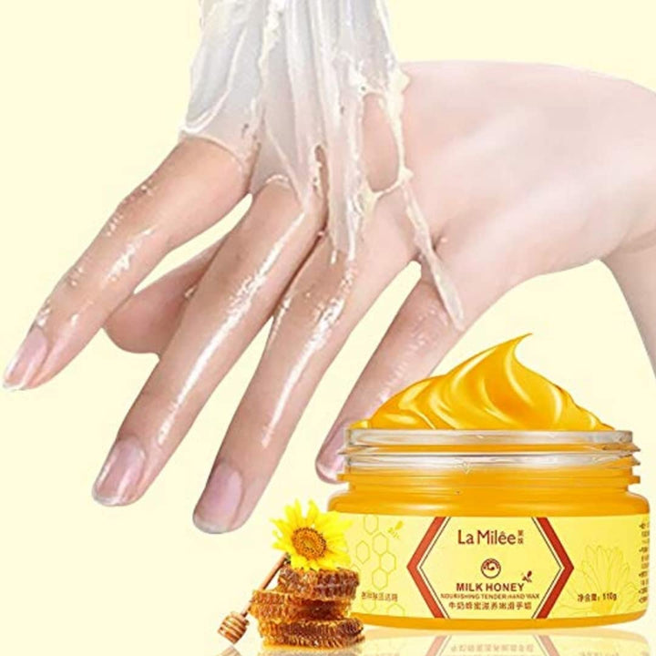Hand Mask Milk Honey Peel off Hand Wax Moisturizing Hydrating Nourishing Exfoliating Hand Film Hands Care Paraffin110G