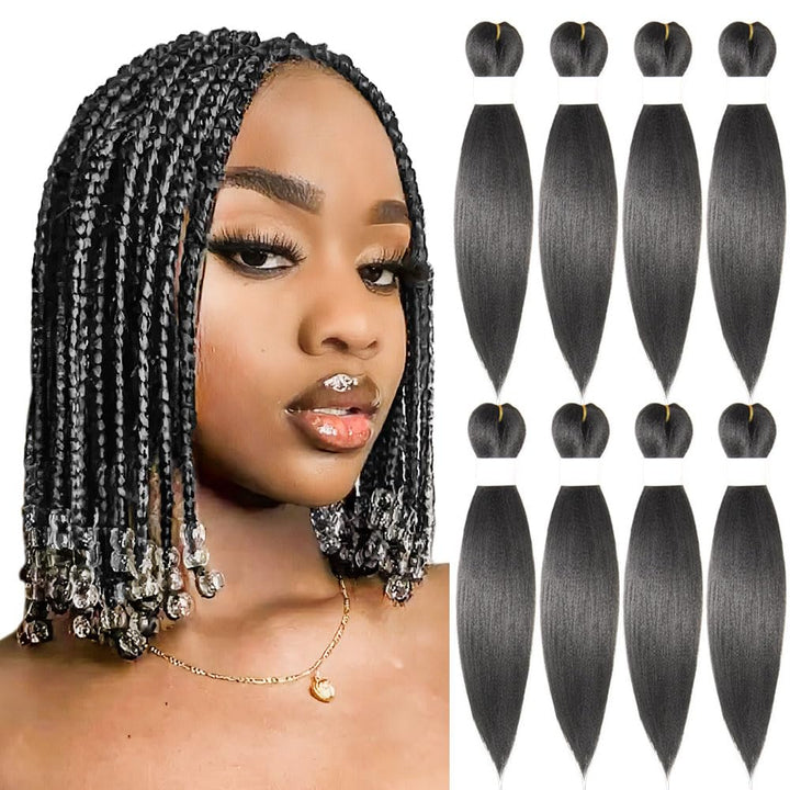 Purple Braiding Hair 20 Inch Pre Stretched Hair Long Straight Crochet Braids Yaki Texture Synthetic Fiber 4 Packs (Dark Purple)