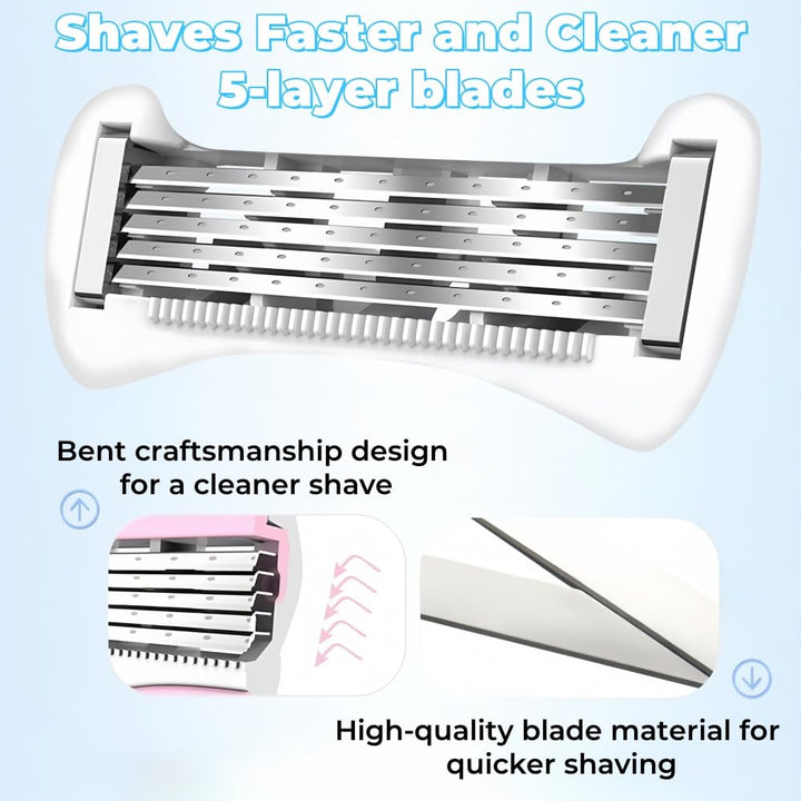 2024 New Women'S Short Handle Razor with Five Blades, Can Remove Excess Body Hair from Arms, Legs, Underarms, Private Areas, Etc. Reusable, with Replaceable Razor Heads (H)