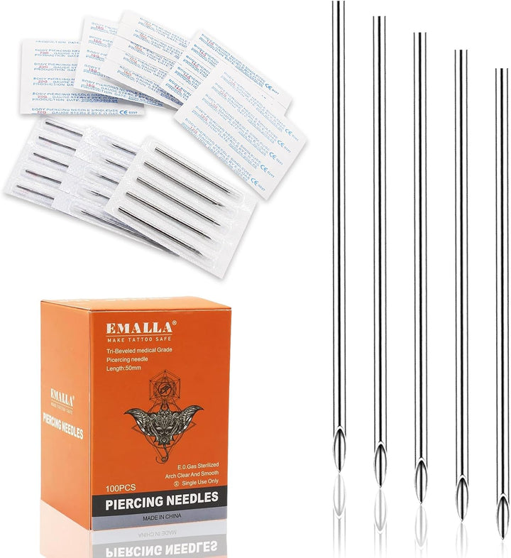 100Pcs Piercing Needles Mixed 12G 14G 16G 18G 20G Hollow Needles for All Piercings