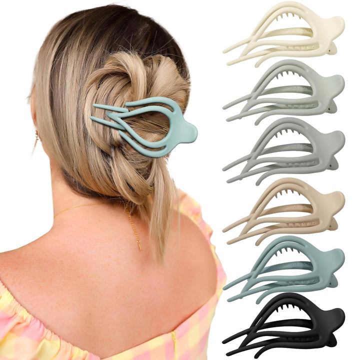 French Concord Hair Clips - 6Pcs Side Slide Volume Clips for Women Girls, Strong Hold No Slip Grip, Thick or Thin Hair (Matte Finish, L:4.6 IN, W:1.97IN)