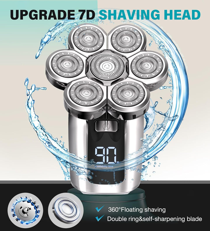 Head Shavers for Bald Men, Upgraded 7D Electric Razor, Cordless Rechargeable, Ipx7 100% Waterproof, Dry & Wet Bald Head Shaver, Beard Grooming Kit with Led Display