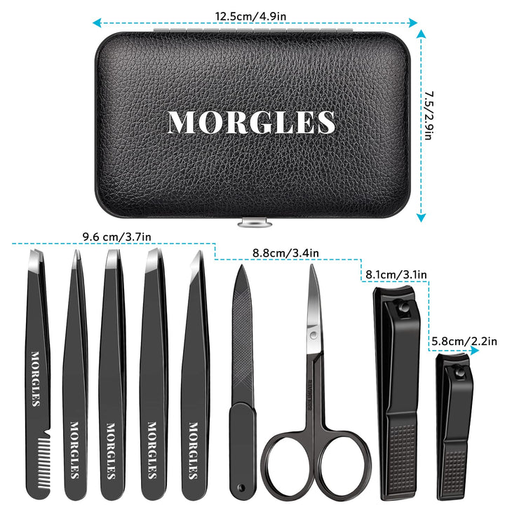 Tweezers Set and Nail Clippers, 9 Pcs Stainless Steel Tweezers Kit for Men Professional Manicure Set for Men Grooming Kit with Leather Travel Case